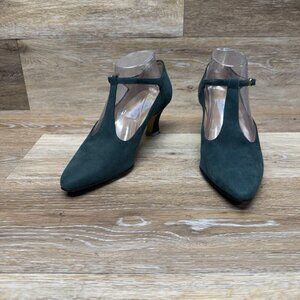 Calico All Nighter Green Suede Pointed Toe Mary Jane Heels Women's Size 9